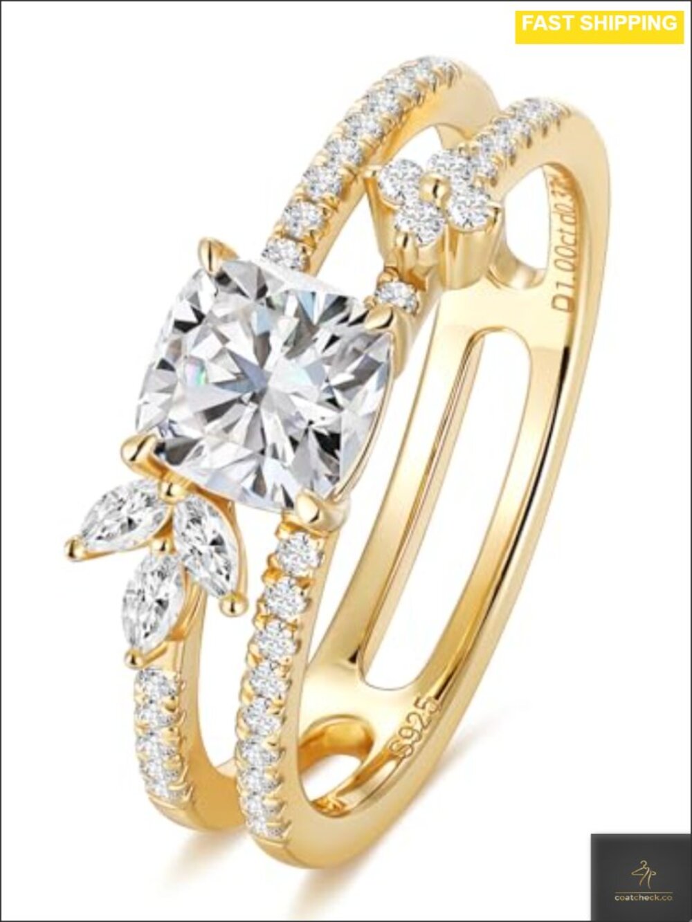 Moissanite Cluster Ring 925 Sterling Silver Gold Plated Stacking